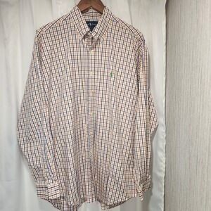 Ralph Lauren Blake Shirt Mens Large‎ White Orange Blue Plaid Button Down